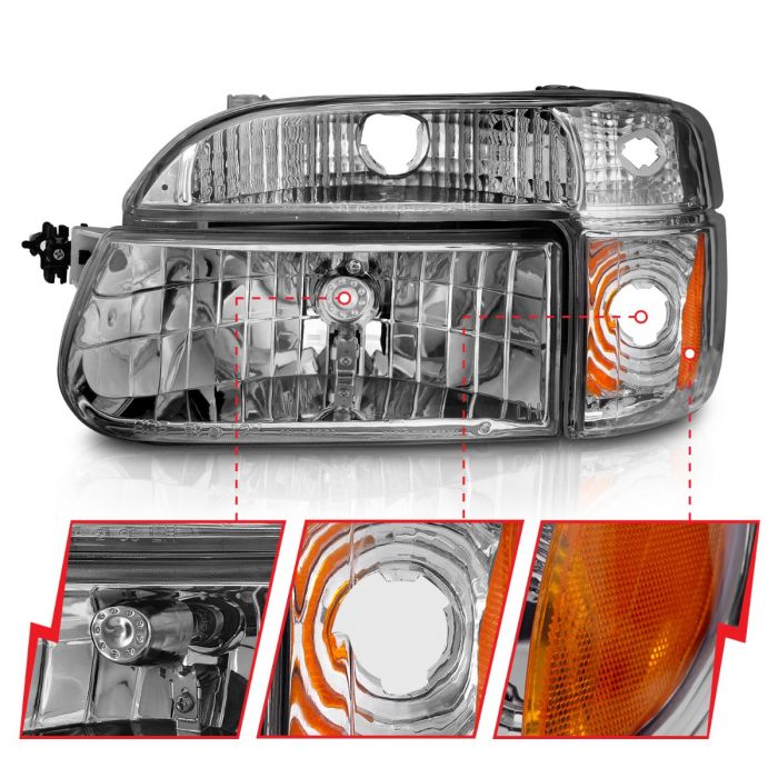 Anzo - Crystal Headlights Chrome w/ Corner Lights 2pc - 1995-2001 Explorer