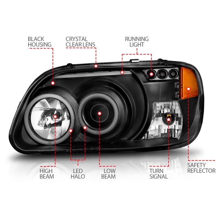 Anzo - Projector Headlights w/ Halo Black 1 pc - 1995-2001 Explorer