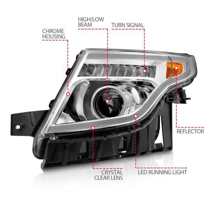 Anzo - Projector Headlights w/ Light Bar Chrome Housing w/ Amber light - 2011-2015 Explorer