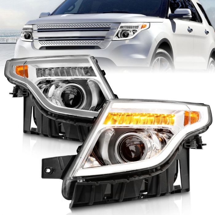 Anzo - Projector Headlights w/ Light Bar Chrome Housing w/ Amber light - 2011-2015 Explorer