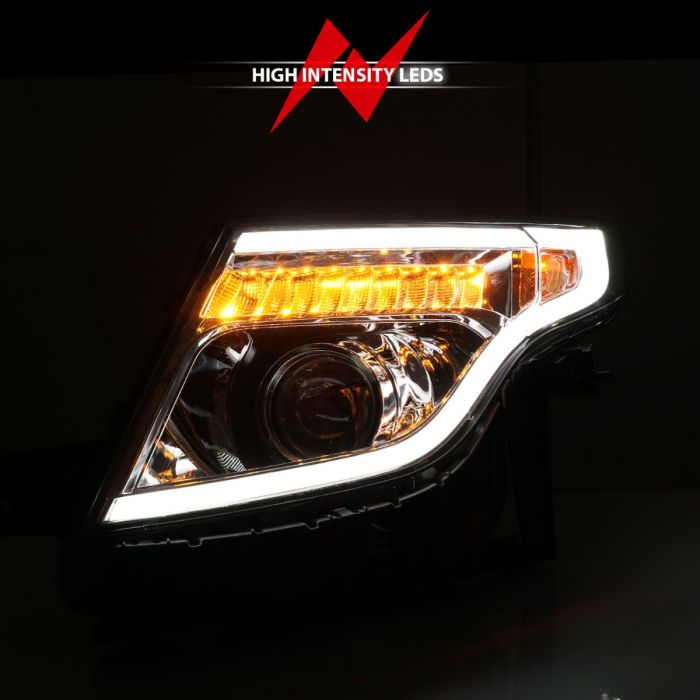 Anzo - Projector Headlights w/ Light Bar Chrome Housing w/ Amber light - 2011-2015 Explorer