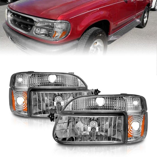 Anzo - Crystal Headlights Chrome w/ Corner Lights 2pc - 1995-2001 Explorer