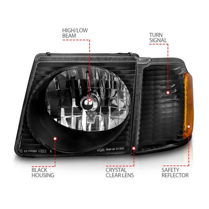 Anzo - Crystal Headlights Black - 2001-2005 Explorer Sport Trac