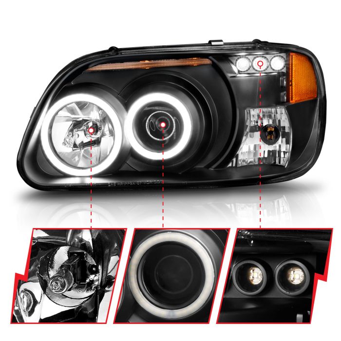 Anzo - Projector Headlights w/ Halo Black 1 pc - 1995-2001 Explorer