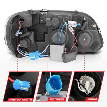 Anzo - Projector Headlights w/ Halo Black 1 pc - 1995-2001 Explorer