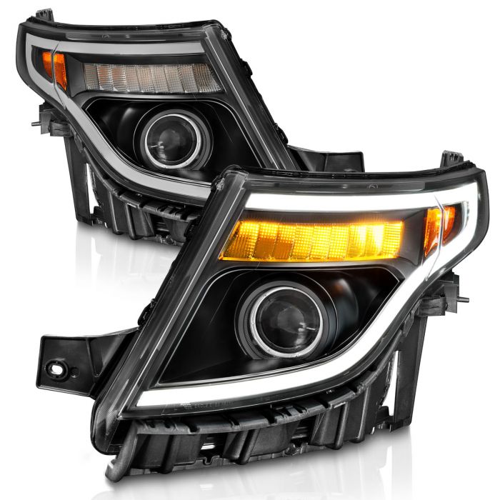 Anzo - Projector Headlights w/Light Bar Black Housing - 2011-2015 Explorer (w/Factory Halogen HL Only)