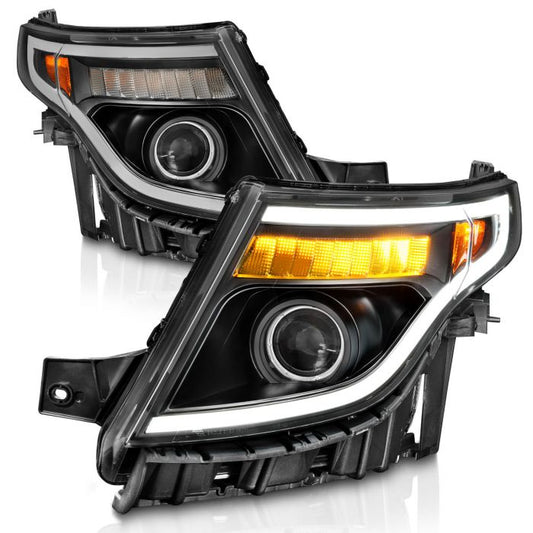 Anzo - Projector Headlights w/Light Bar Black Housing - 2011-2015 Explorer (w/Factory Halogen HL Only)