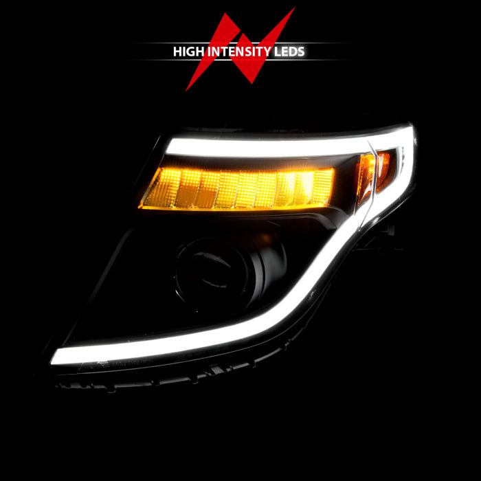 Anzo - Projector Headlights w/Light Bar Black Housing - 2011-2015 Explorer (w/Factory Halogen HL Only)