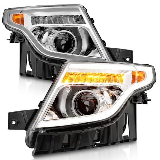 Anzo - Projector Headlights w/ Light Bar Chrome Housing w/ Amber light - 2011-2015 Explorer