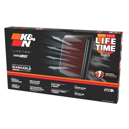 K&N 33-2128 - 33 Series Air Filter Panel (14" L x 7.188" W x 1.25" H)