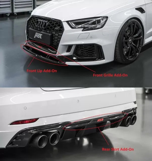ABT - Glossy Black Front Lip Add-on - Audi RS3 Sedan | Sportback 2018-2020